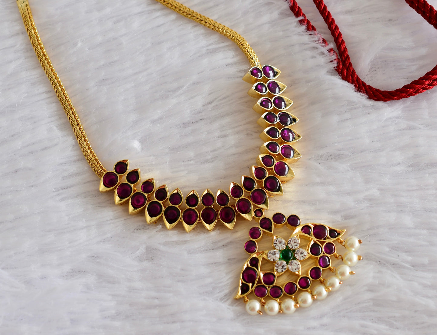 Gold tone real kemp-green pearl necklace dj-48882