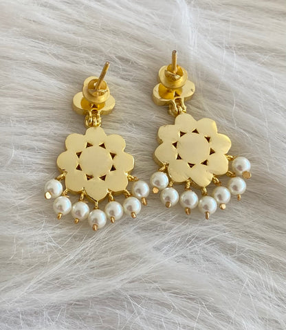 Gold tone precious white stone pearl earrings dj-53909