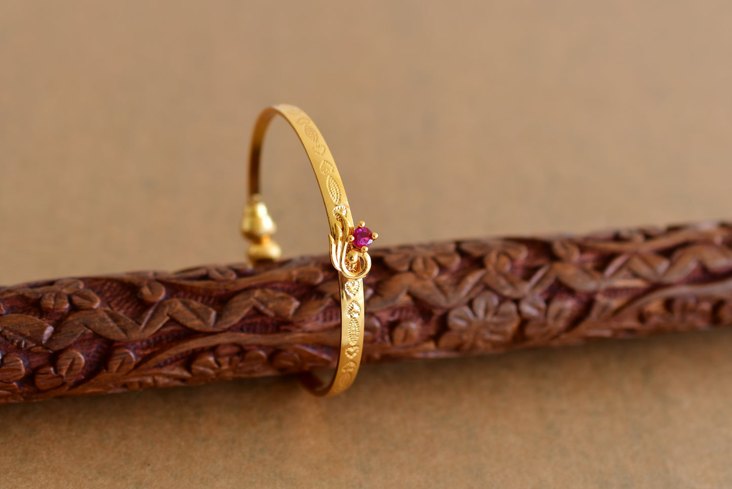 Gold tone ruby peacock openable kada/bangle(2.4) Dj-51667