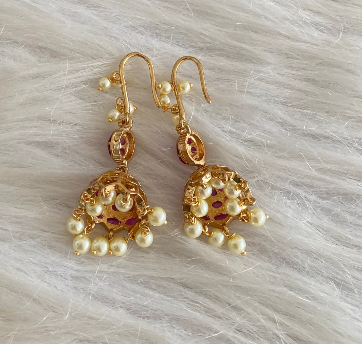 Antique gold tone kemp stone pearl hook jhumkka dj-54636