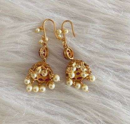 Antique gold tone kemp stone pearl hook jhumkka dj-54636