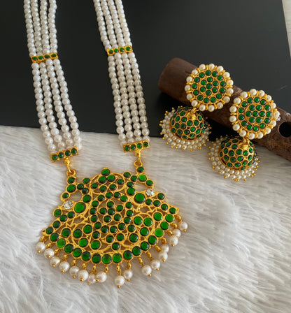 Gold tone green pearl haar set dj-52929