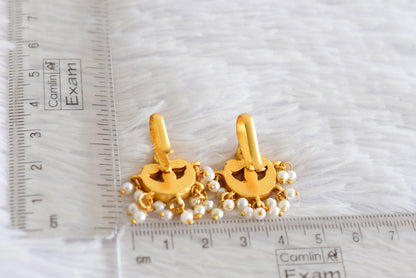 Gold tone pink-white kundan jadau bali bugadi earrings dj-52473