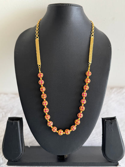 Matte finish pink stone jadau beaded chain dj-51511