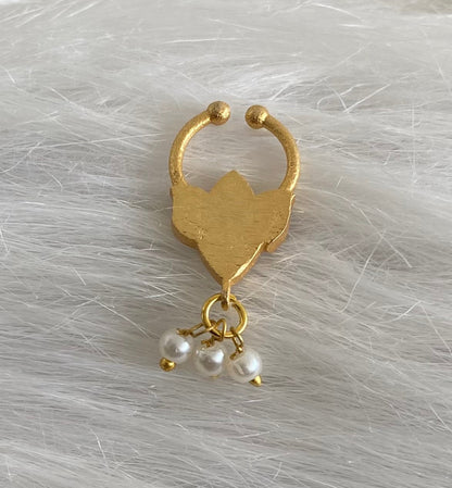 Gold tone kundan jadau pink-green stone lotus pearl nose pin/bulakku dj-53791
