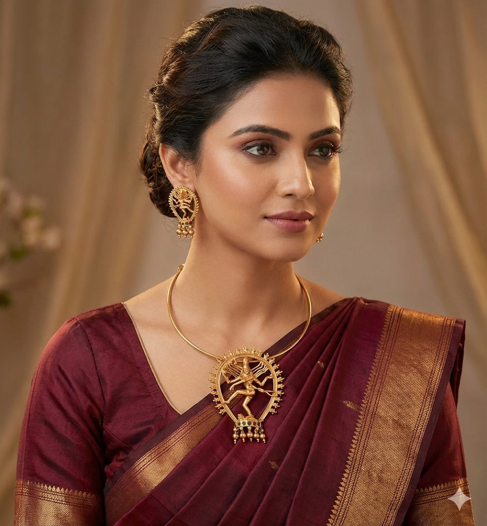 Matte finish kemp-green Shri Nataraja hasli necklace set dj-52410