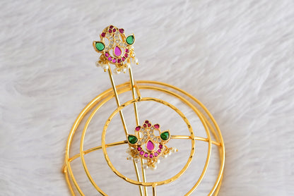 Gold tone kemp-green bun cage-hair accessory with stick Dj-52331