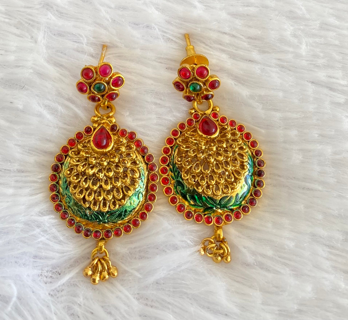 Antique gold tone kemp-green stone earrings dj-52994