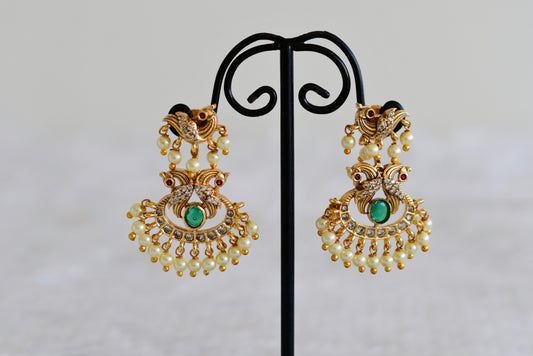 Matte finish pink-green-pearl peacock earrings dj-52561