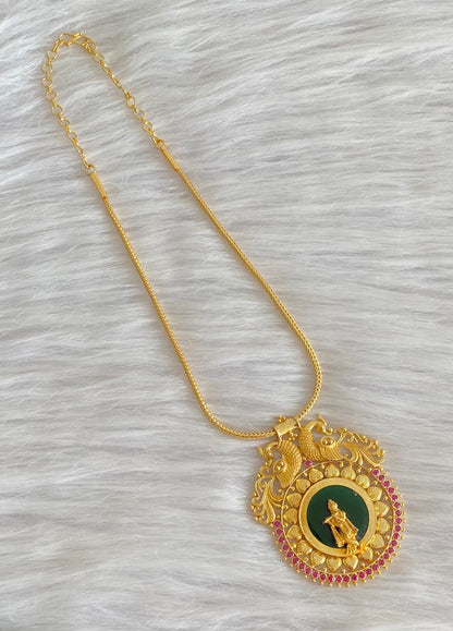 Gold tone peacock pink-green krishna kerala style kodi necklace dj-54125