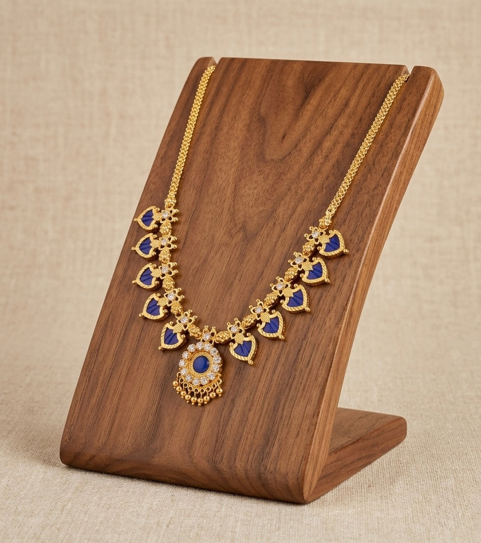Gold tone white-blue palakka necklace dj-53060