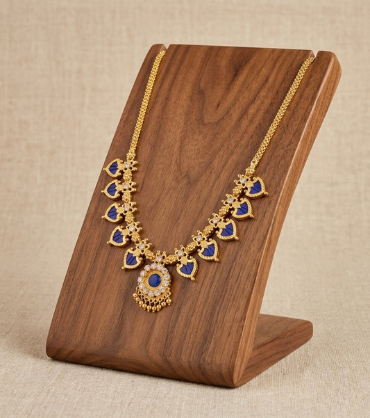 Gold tone white-blue palakka necklace dj-53060