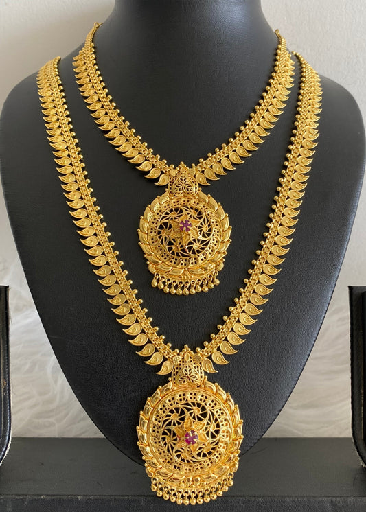 Gold tone ruby stone mango flower combo set dj-54290