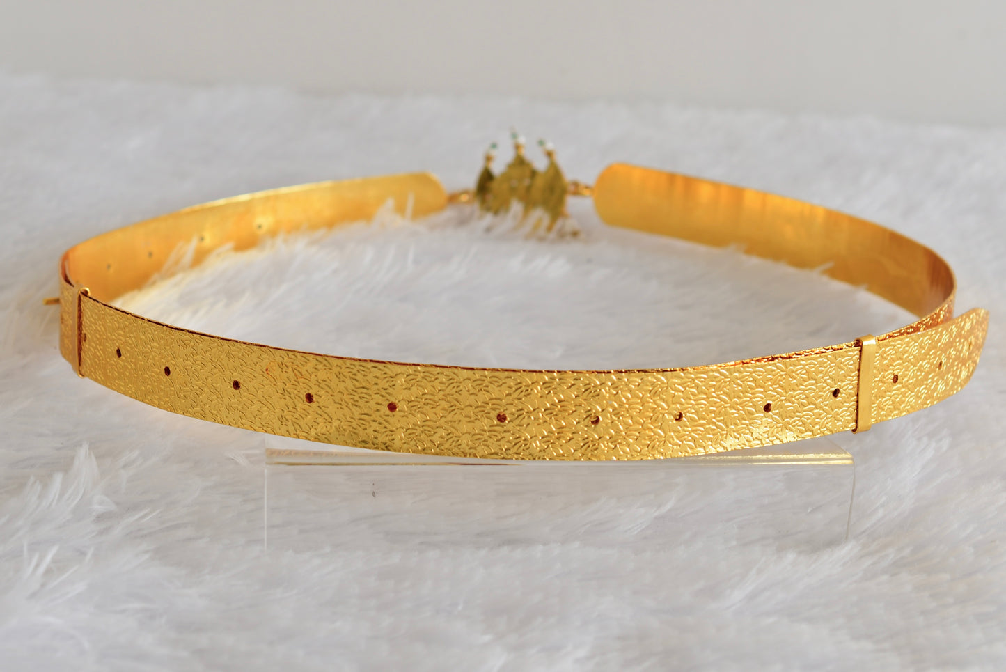 Gold tone pink-green-white kundan jadau moon mango waist band dj-52169