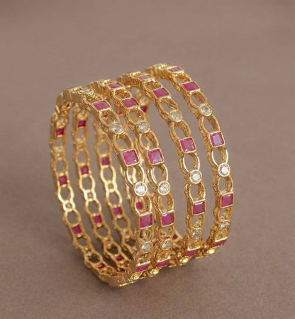 Gold Tone Ruby-white Set Of 4 Bangles(2.6) DJ27642