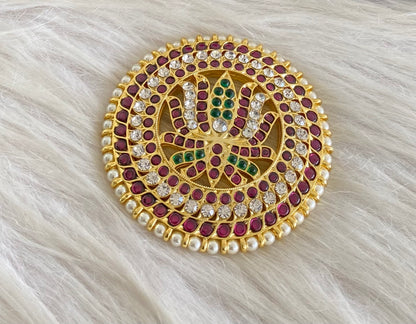 Gold tone precious kemp-green-white pearl round lotus hair jewel(rakodi)dj-54709