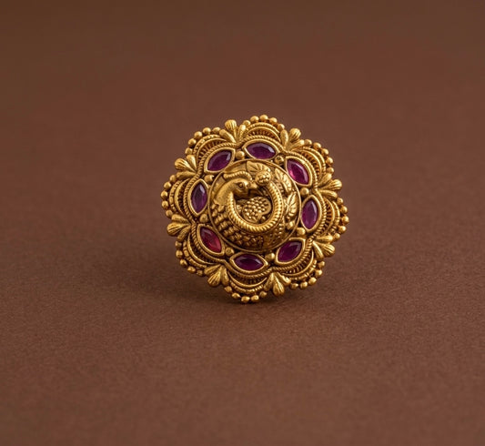 Antique gold tone kemp stone peacock finger ring dj-54334