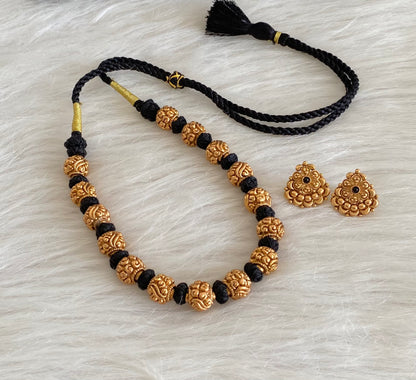 Antique gold tone black thread nakshi beaded necklace set dj-54951