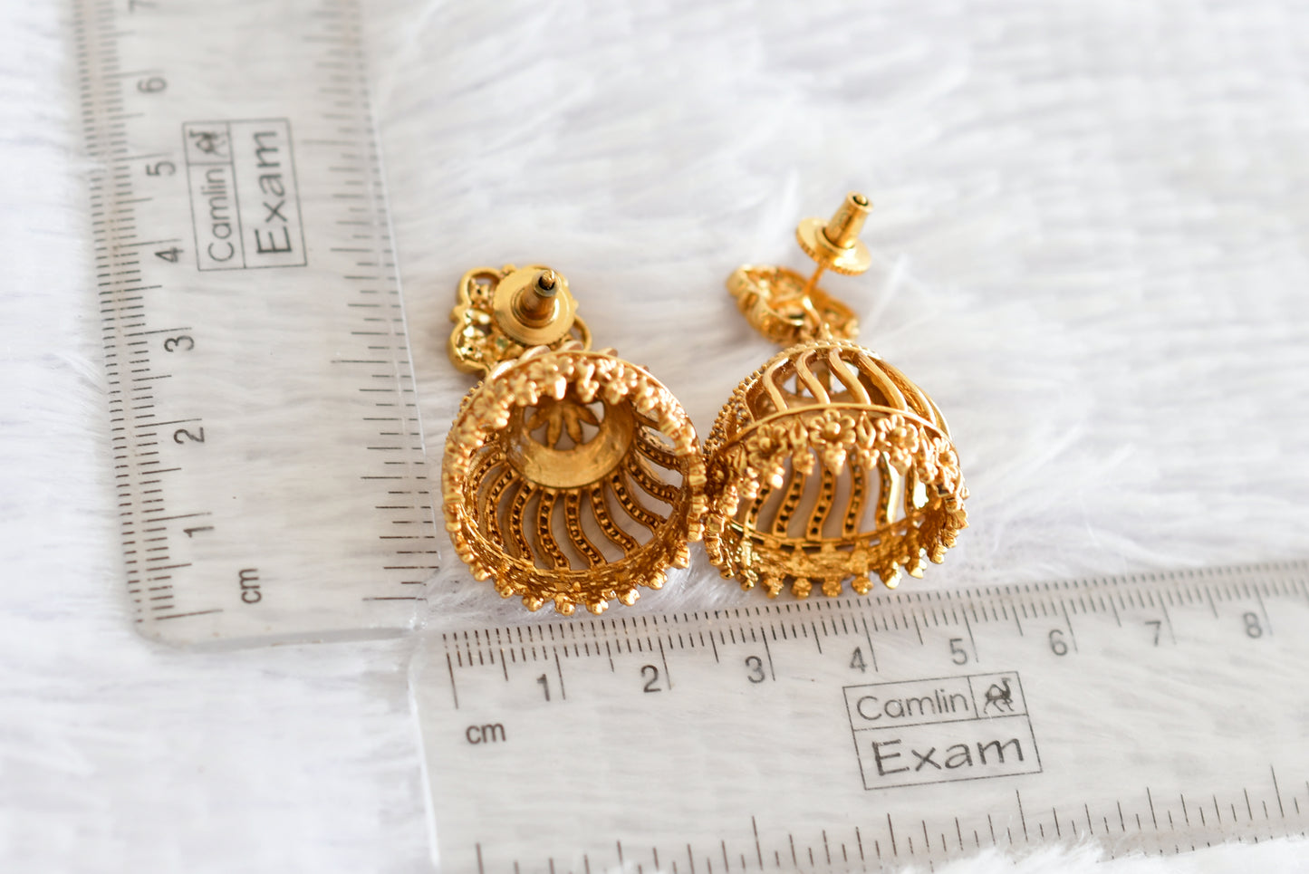 Antique gold tone cz ruby-white flower jhumkka dj-52164