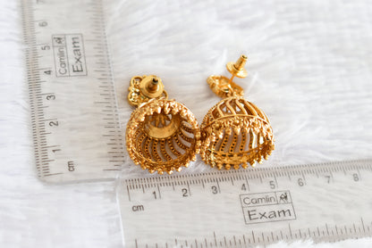 Antique gold tone cz ruby-white flower jhumkka dj-52164