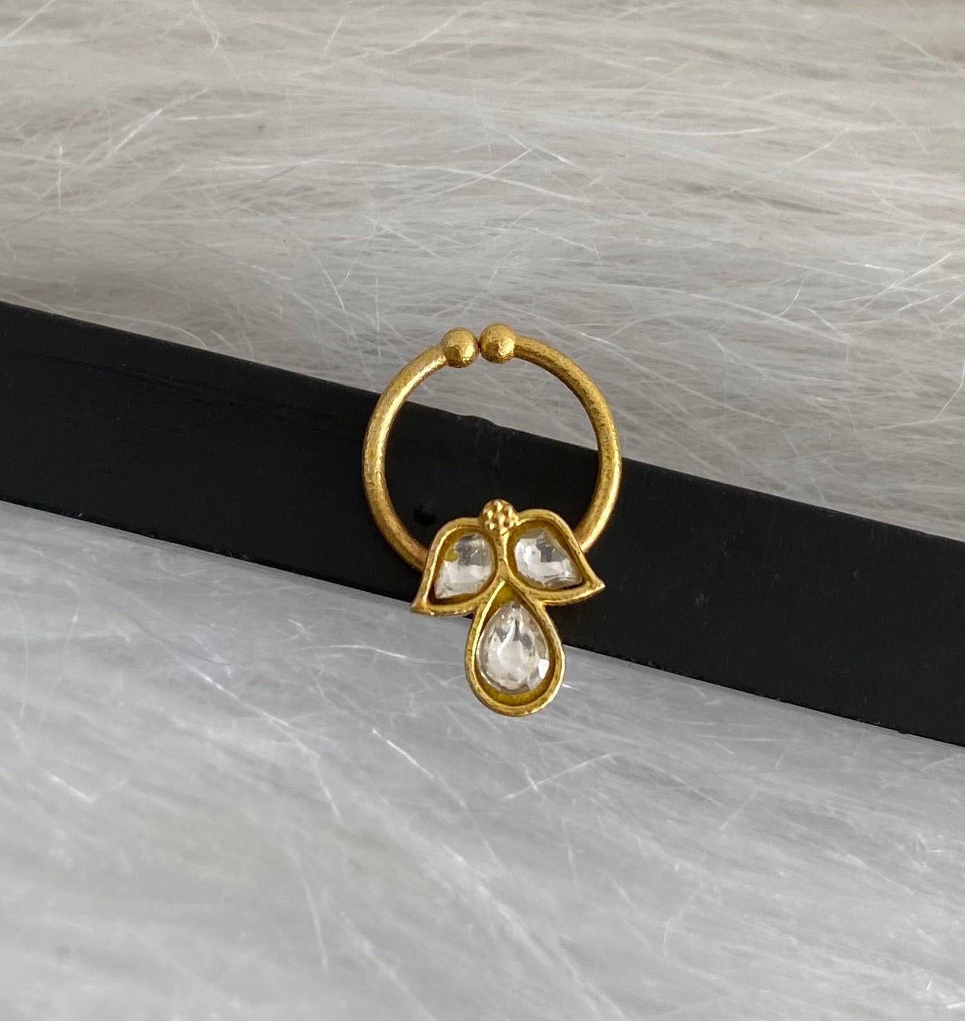 Gold tone kundan jadau white stone nose pin/bulakku dj-53772