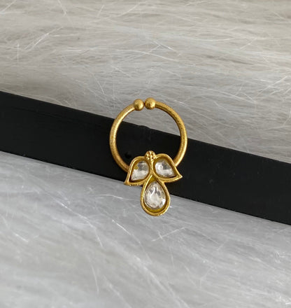 Gold tone kundan jadau white stone nose pin/bulakku dj-53772