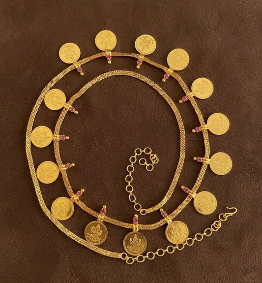 Gold tone lakshmi coin waist chain/hip chain dj-53177