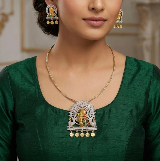 Two tone cz radha-krishna pendant set with kanti necklace dj-54006