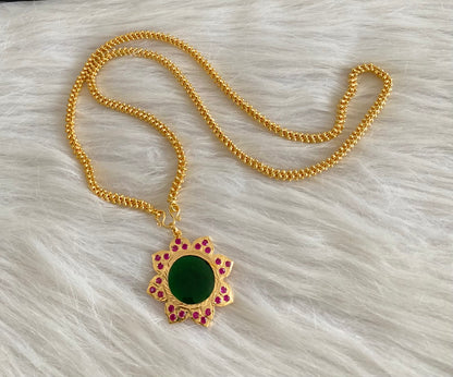 Gold tone 24 inches chain with ad pink-green round flower pendant dj-53833