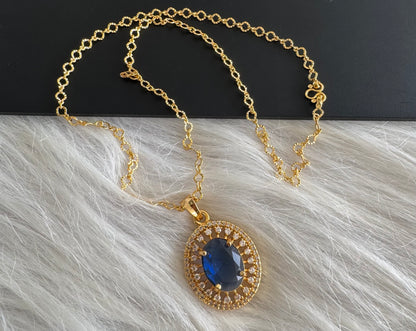 Gold tone 18 inches chain with navy blue oval stone pendant dj-51274