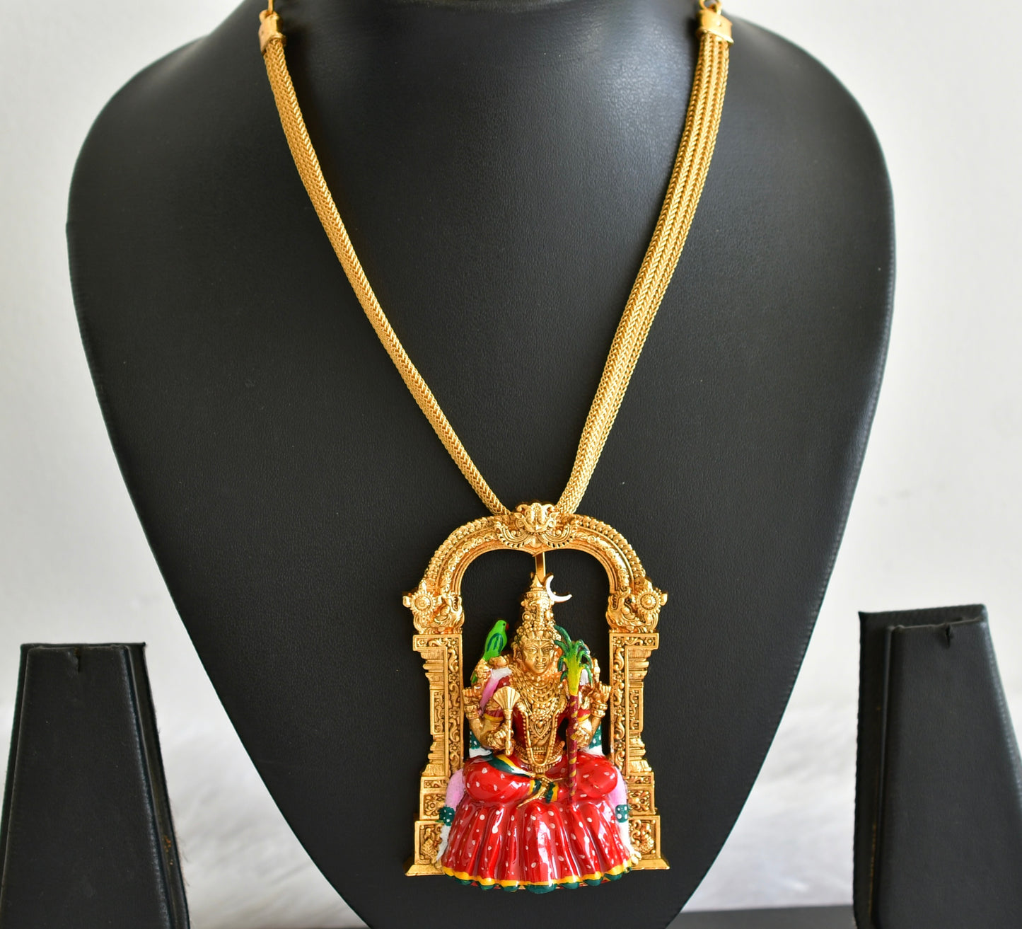Matte-finish Red-green Meenakari big Ma Kamakshi pendant necklace dj-51815