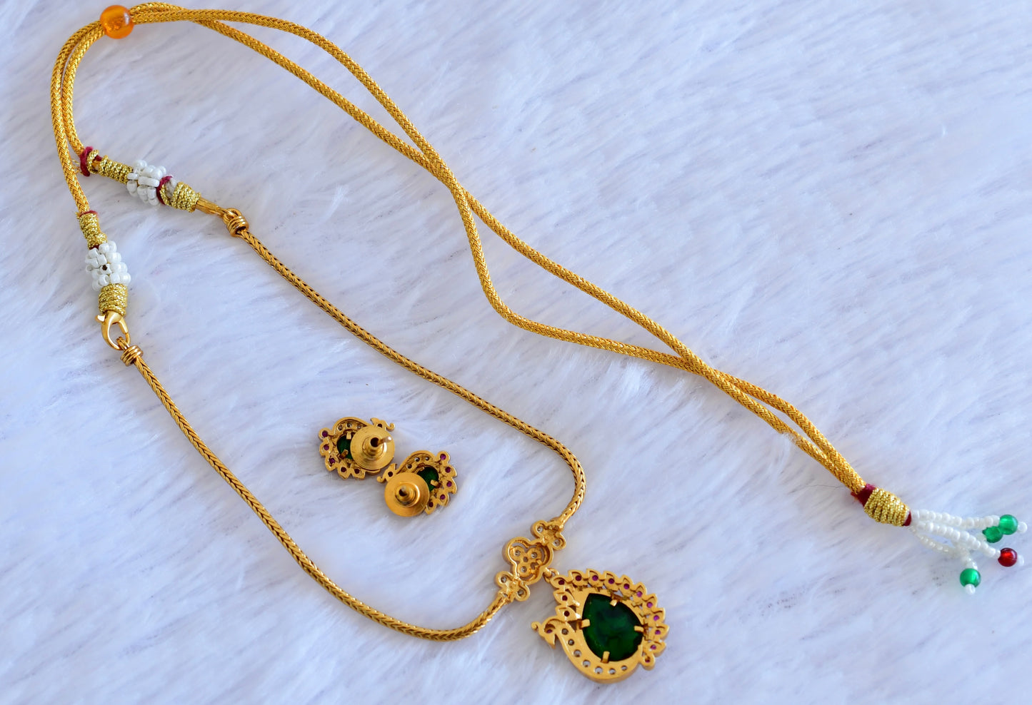 Antique gold tone kemp-green peacock necklace set dj-52729