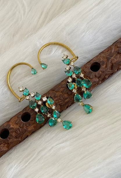 Antique gold tone white-peacock green stone khanpool earrings dj-54653