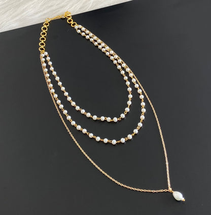 Gold tone pearl layer necklace dj-54972