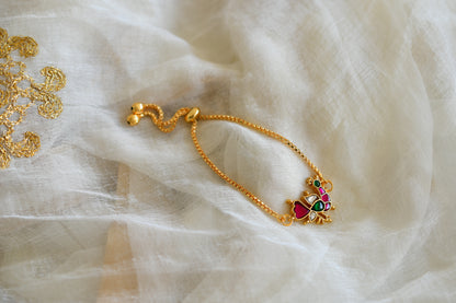 Gold tone pink-green kundan jadau peacock bracelet dj-52671