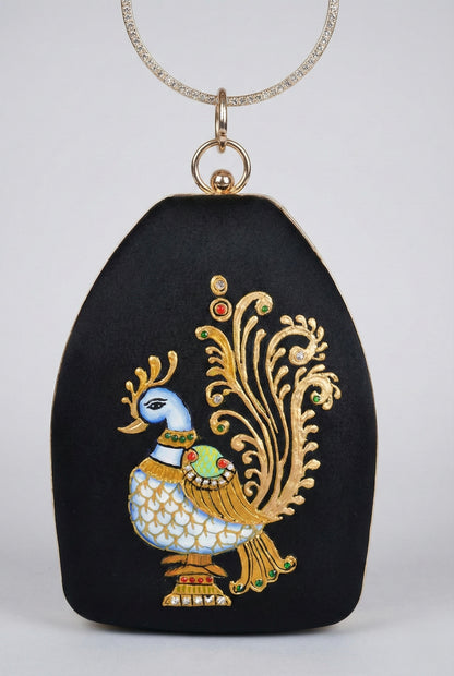 Tanjore painted black silk clutch dj-52652