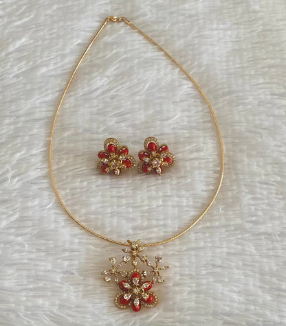 Two tone cz coral beaded pendant set with kanti necklace dj-54000