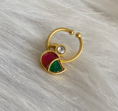 Gold tone kundan jadau pink-green-white stone swan nose pin/bulakku dj-53736