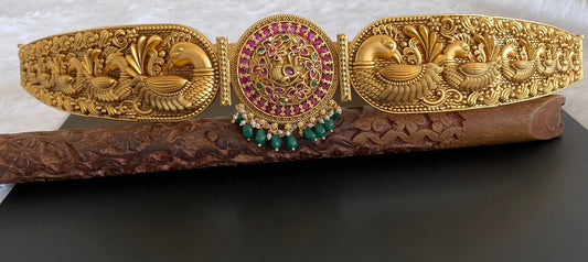 Matte finish pink-green kundan jadau Peacock waist band dj-53525