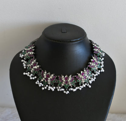 Black finish precious kemp-green pearl lotus necklace dj-52512