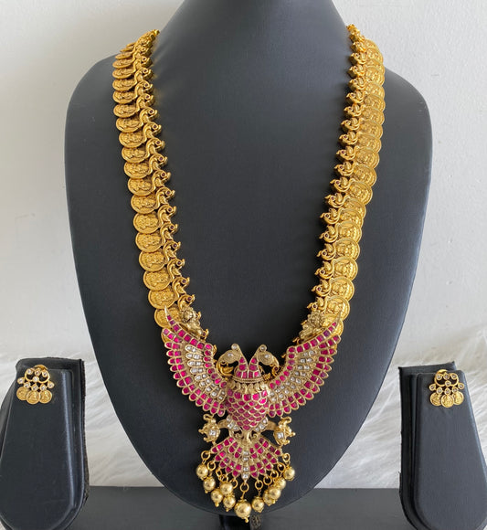 Antique gold tone kundan jadau Gandaberunda lakshmi coin peacock haar set dj-54197
