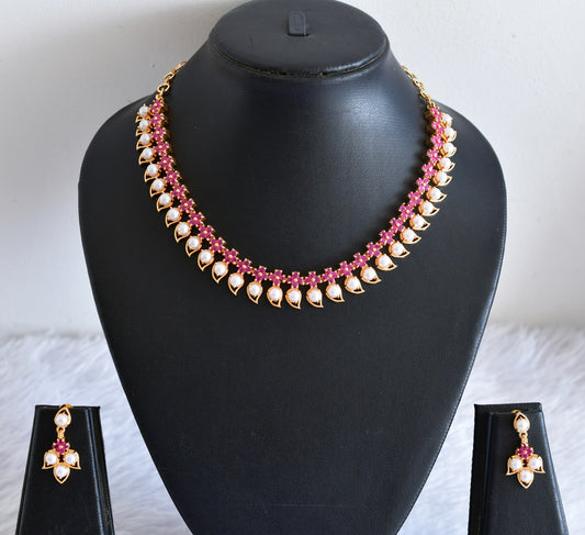 Gold tone ruby stone pearl mango necklace set dj-53036