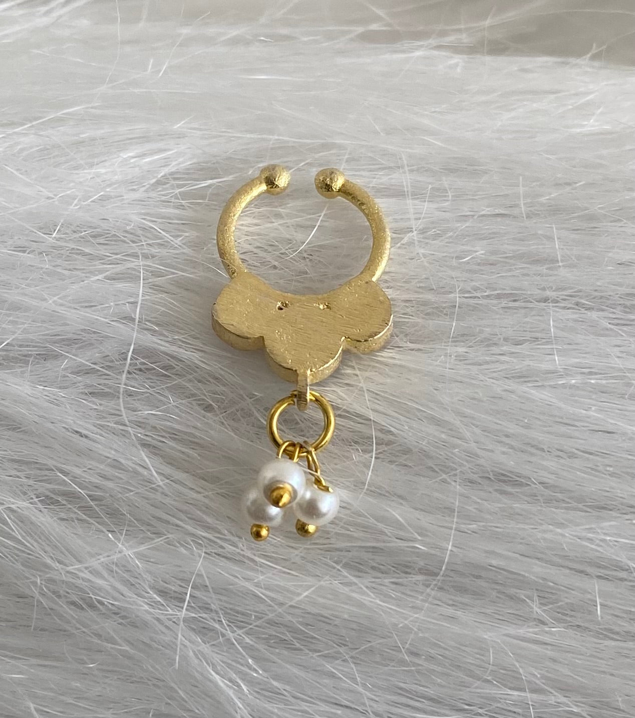 Gold tone kundan jadau pink-green stone pearl nose pin/bulakku dj-53795