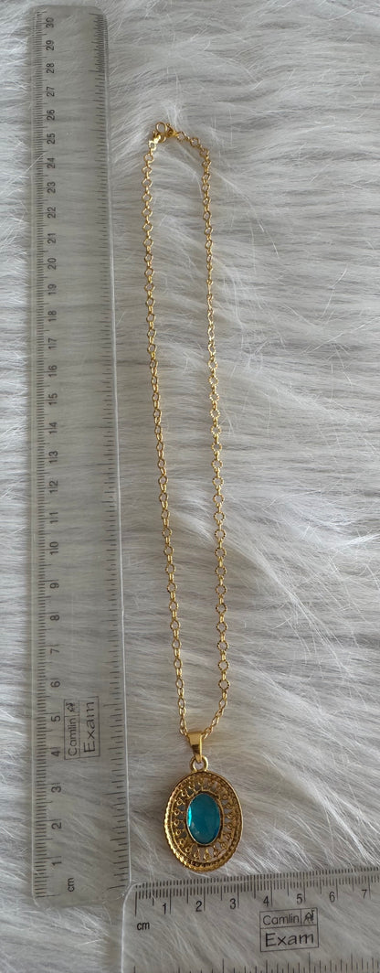 Gold tone 18 inches chain with french blue oval stone pendant dj-51276