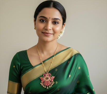 Matte finish pink-green kundan jadau Ganda berunda necklace dj-51539