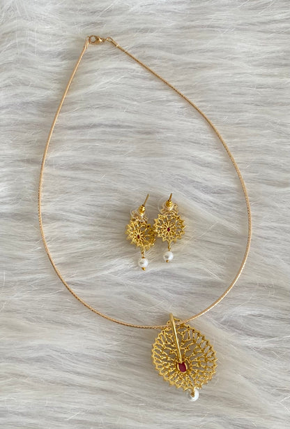 Two tone cz white-pink pearl pendant set with kanti necklace dj-54245