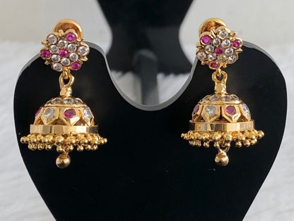 Gold look alike AD ruby-white stone jhumkka dj-53582