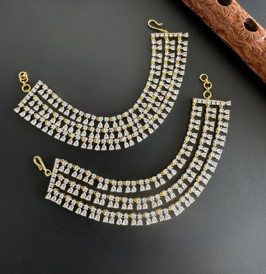 Two tone cz white stone triple layer ear side chain dj-51360