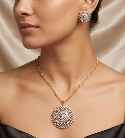 Gold tone 18 inches chain with two tone round pendant set dj-54032