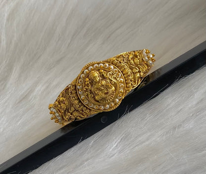 Antique gold tone lakshmi peacock pearl screw type kada/bracelet dj-54857